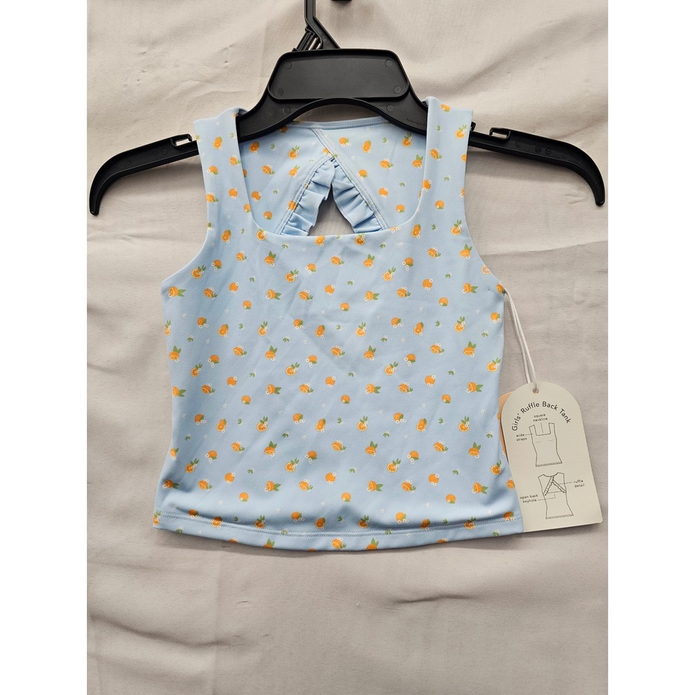 Blogilates Girls Ruffle Back Tank Top Blue Citrus Print Poly Blend Size Small
